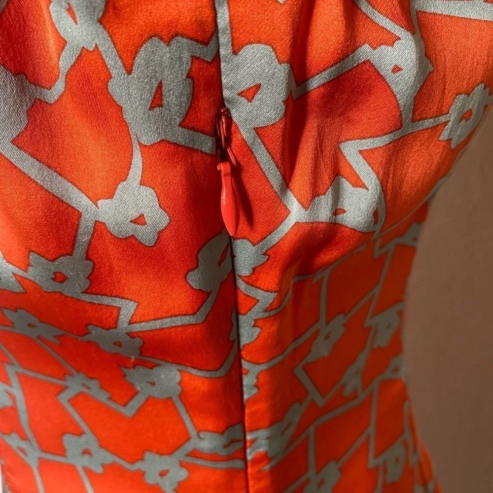 Harlyn for Anthropologie Orange and Gray Long Sleeved Fit and Flare Dress 6 - Picture 7 of 8